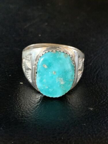 Southwestern Navajo Blue Kingman Turquoise Ring | Sterling Silver | Sz 12 | 14158