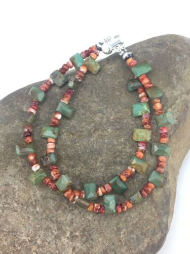 Native American Navajo Spiny Oyster Turquoise Beaded Bracelet | Sterling Silver | 1265