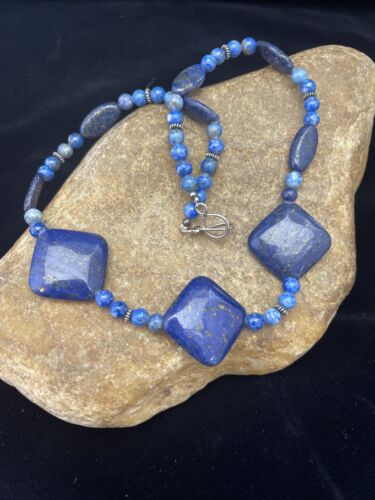 Native American Denim Lapis Strand Necklace | Sterling Silver | Men's 18" | 1753
