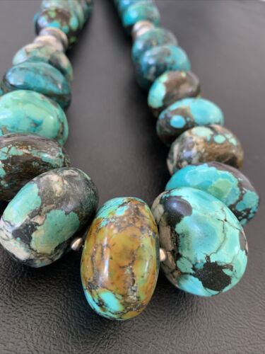 Navajo Pearls Sterling Silver Graduated Chunky Turquoise Necklace | Authentic Native American | 22" | 1749