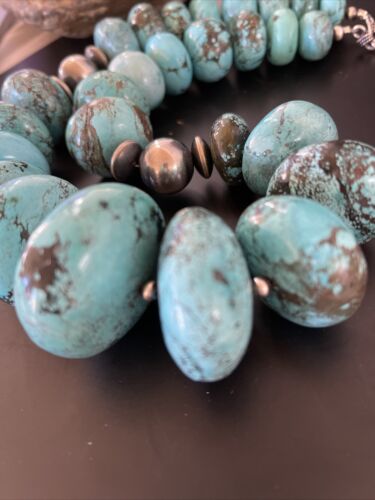 Navajo Blue Turquoise Necklace | Chunky Graduated Sterling Silver Pearls | Authentic Native American Handmade | 19" | 11350 - Masha USA