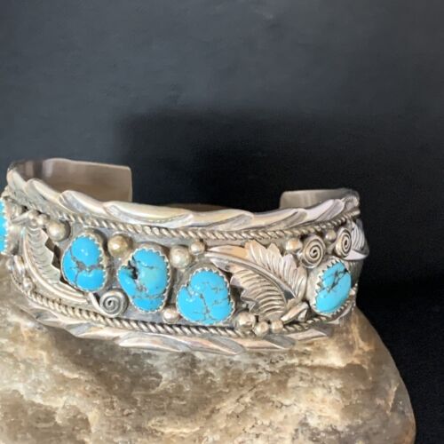 Native American Men's Blue Kingman Turquoise Cuff Bracelet | Sterling Silver | 14135
