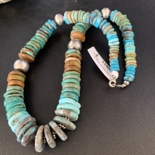 Navajo Green Turquoise Pendant Necklace | Sterling Silver | Authentic Native American | 20" | Graduated | 11900