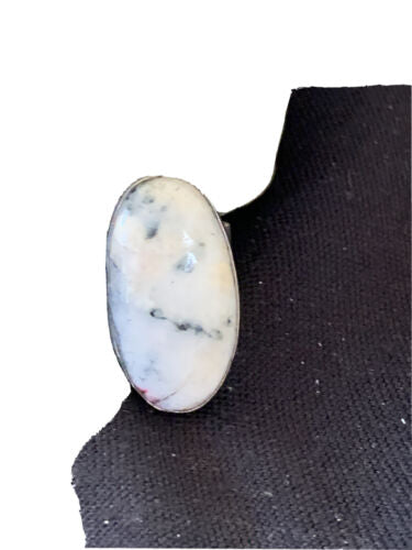 Southwestern Navajo Cinnabrite Ring | White Black | Sterling Silver | Sz 7.5 | 01560