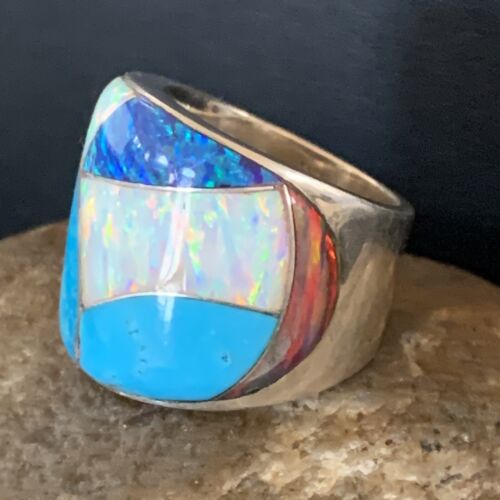 Navajo Blue Turquoise Opal Inlay Pinky Ring | Sz 6 | Authentic Native American Handmade | 12856