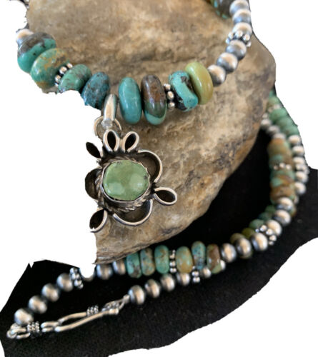 Men's Spiderweb Turquoise Pendant | Navajo Pearls Sterling Silver Necklace | Authentic Native American Handmade | 1017