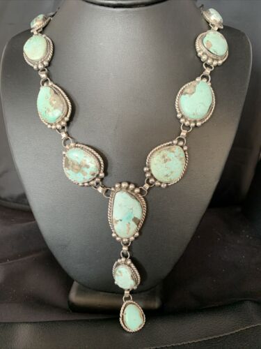 Navajo Blue Turquoise Lariat Necklace | Dry Creek Sterling Silver | 30" | Native American Handmade | 13773