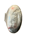 Southwestern Navajo Cinnabrite Ring | White Black | Sterling Silver | Sz 7.5 | 01561