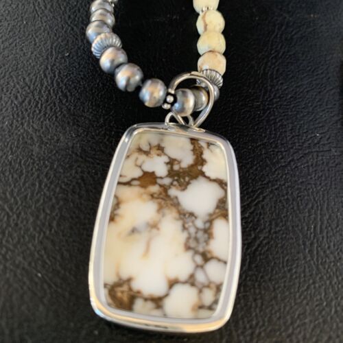 Navajo Wild Horse Turquoise Necklace Pendant | Sterling Silver | 20" | Authentic Native American Handmade | 13862