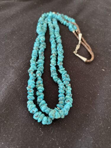 Navajo Kingman Turquoise 2 Strand Necklace | Sterling Silver | Authentic Native American Handmade | 01159