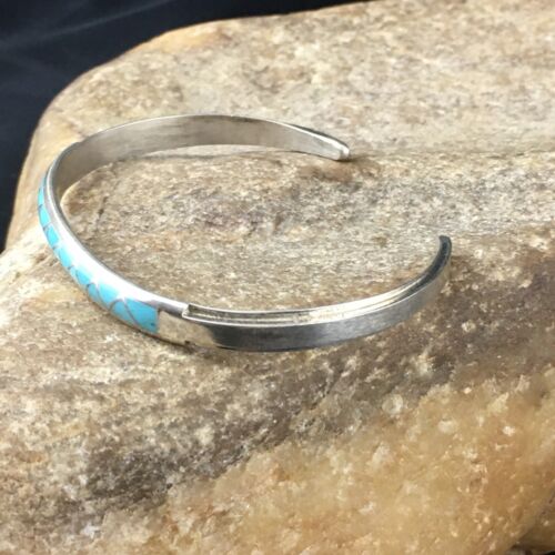 Native American Zuni Blue Faux Opal Inlay Cuff Bracelet | Sterling Silver | 10189