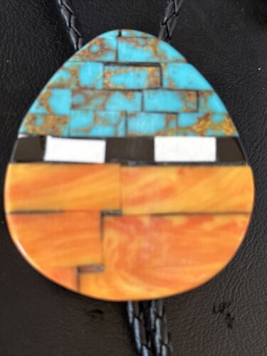 Men's Santo Domingo Bolo Tie | Turquoise & Spiny Oyster | Sterling Silver Tips | 14631
