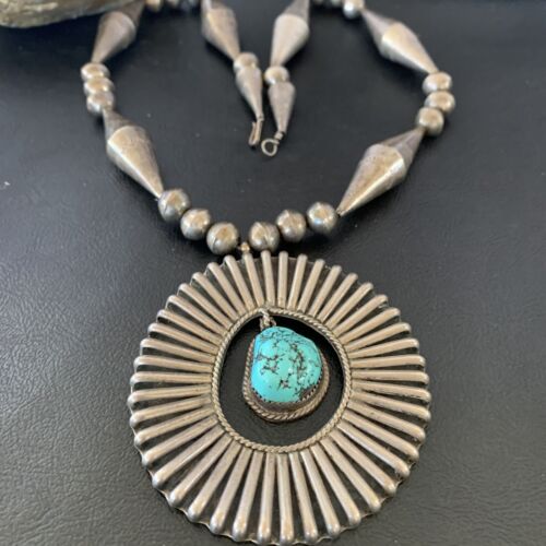 Navajo Old Pawn Blue Kingman Turquoise Pendant | Sterling Silver | 22" Necklace | 10399