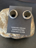 Navajo Black Onyx Stud Post Earrings | Sterling Silver | 0.5" | Authentic Native American Handmade | 12642
