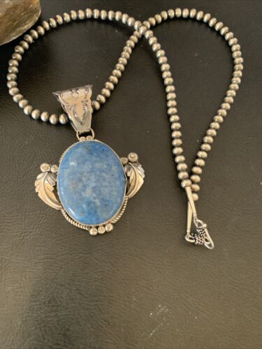 Navajo Denim Lapis Necklace with Pendant | Sterling Silver | Authentic Native American Handmade | 12442