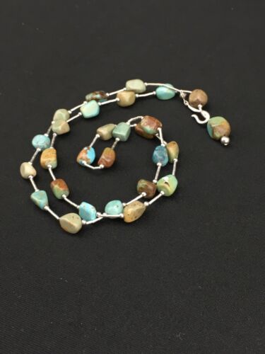 Liquid Silver Heishi Turquoise Bead Necklace | 20" | Authentic Native American Handmade | 1091