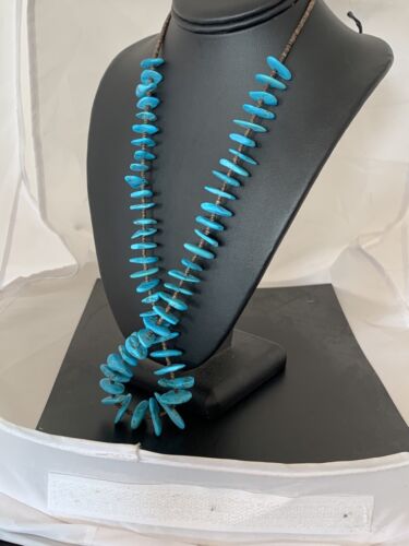 Navajo Sleeping Beauty Turquoise Nugget Necklace | Sterling Silver | Graduated | Authentic Native American | 26" | 511