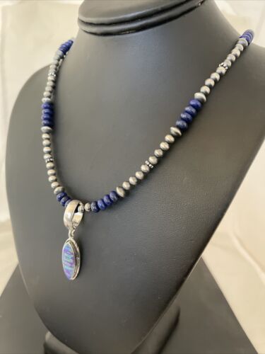 Navajo Purple Opal Pendant Lapis Necklace | Sterling Silver | Authentic Native American Handmade | 1305