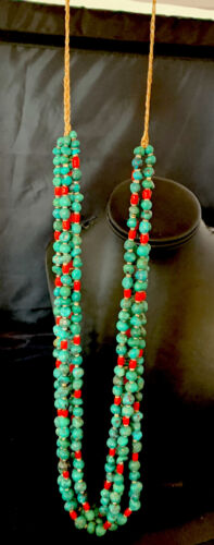 Native American Santo Domingo Blue Turquoise Coral Nugget Bead Necklace | 34" | 13183