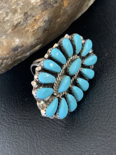 Navajo Blue Cluster Turquoise Needlepoint Ring | Authentic Native American Sterling Silver | Multi-Stone | Sz 6 | 11943