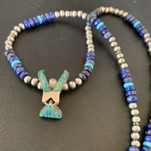 Navajo Men's Pendant | Blue Lapis Turquoise Opal Inlay | Sterling Silver Necklace | 22" | 13357