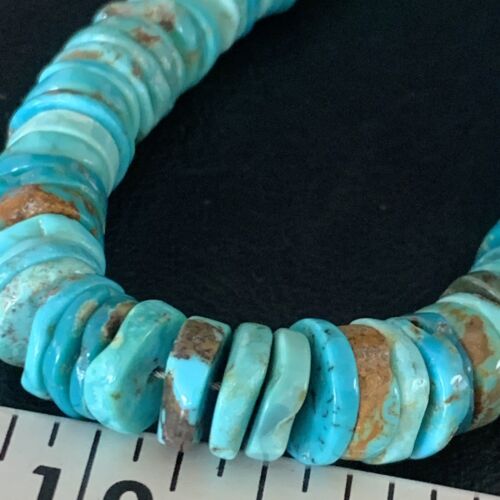 Men's Navajo Blue Turquoise Heishi Bead Necklace | Sterling Silver | 20" | Authentic Native American Handmade | 13522