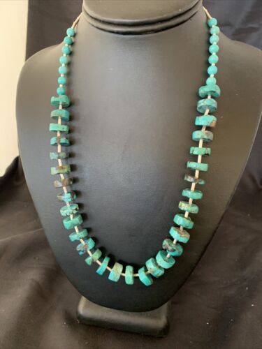 Navajo Turquoise Heishi Necklace | Sterling Silver Tube Beads | Authentic Native American Handmade | 20" | 11775