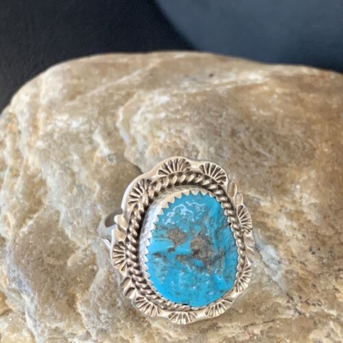 Southwestern Navajo Blue Kingman Turquoise Ring | Sterling Silver | Sz 9 | 12951