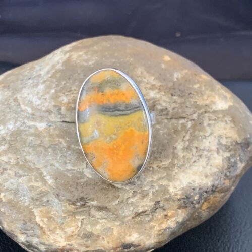 Navajo Bumble Bee Jasper Ring | Sterling Silver | Sz 8 Adjustable | Authentic Native American Handmade | 11543