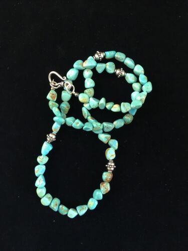Southwestern Men's Blue Turquoise Nugget Necklace | Sterling Silver | 19" | 10023 - Masha USA