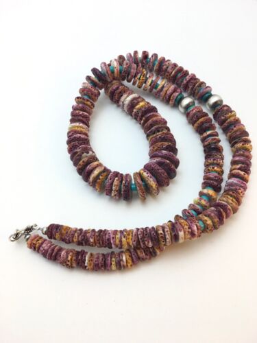 Navajo Purple Spiny Oyster & Turquoise Necklace | Sterling Silver | Authentic Native American | 32" | 8886