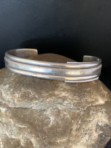 Old Pawn Southwestern Stamped Cuff Bracelet | Navajo Sterling Silver | Authentic Native American Handmade | 13831