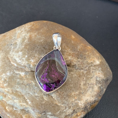 Navajo Purple Sugilite Pendant | Sterling Silver Pearls | 1.50" | Authentic Native American Handmade | 10928