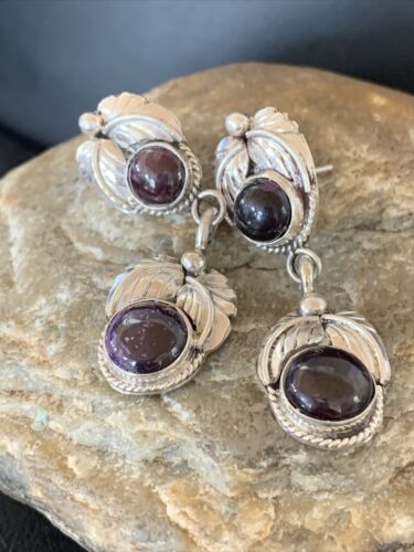 Navajo Purple Sugilite Post Dangle Earrings | Sterling Silver | Authentic Native American Handmade | 1594
