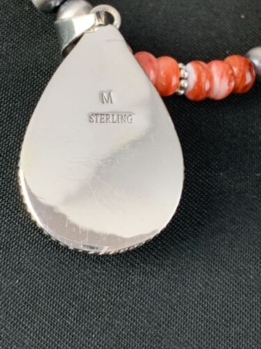 Red Spiny Oyster Pendant | Sterling Silver Navajo Pearls Necklace | Authentic Native American Handmade | 4960