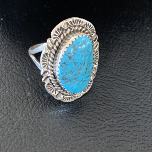 Southwestern Navajo Blue Kingman Turquoise Ring | Sterling Silver | Sz 7 | 12958