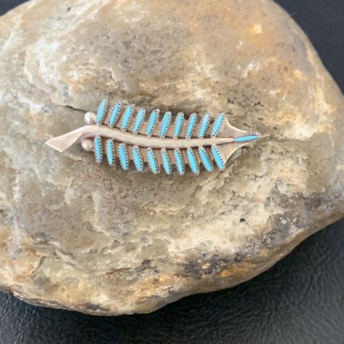 Native American Blue Turquoise Pin Pendant | Needle Point | Zuni Handmade Sterling Silver | 12803