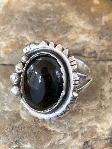 Native American Men's Navajo Black Onyx Ring | Sterling Silver | Sz 8 | 1081