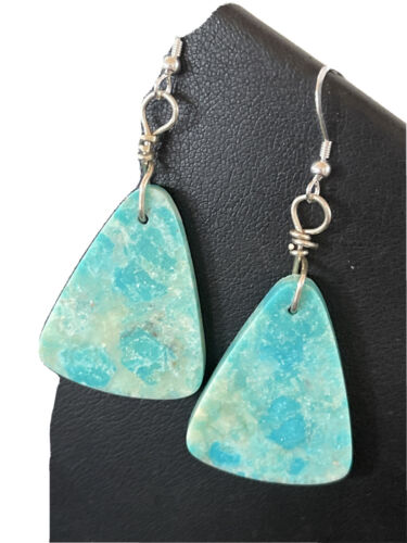 Southwestern Navajo Slab Turquoise Dangle Earrings | Sterling Silver | Authentic Native American Handmade | 1325