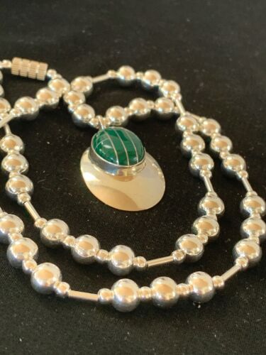 Navajo Green Malachite Pendant Necklace | Sterling Silver | Authentic Native American Handmade | 3179