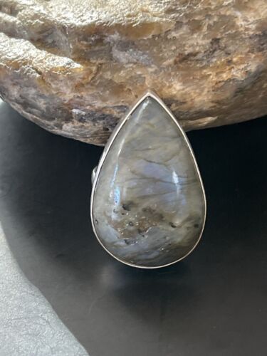 Native American Navajo Labradorite Stone Ring | Sterling Silver | Sz 8.5 | 11452