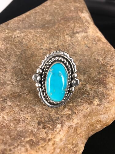 Navajo Kingman Turquoise Ring | Sterling Silver | Sz 8 | Authentic Native American Handmade | Yazzie | 8130