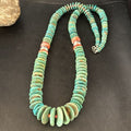 Navajo Turquoise & Red Spiny Oyster Necklace | Sterling Silver | Authentic Native American | 32" | 14378
