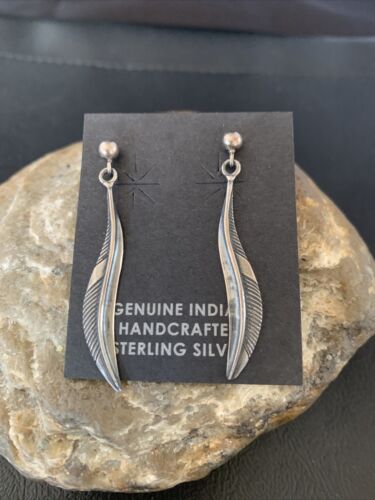 Old Pawn Southwestern Sterling Silver Dangle Feather Earrings | 1" | 12988