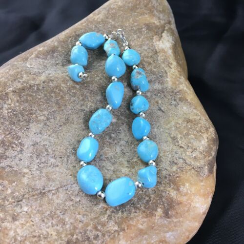 Navajo Sterling Silver Sleeping Beauty Turquoise Bracelet | 6.5" | Authentic Native American Handmade | 10144