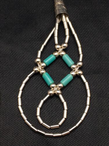 Navajo Blue Turquoise Tube Heishi Dangle Earrings | Sterling Silver | 2" | 3100