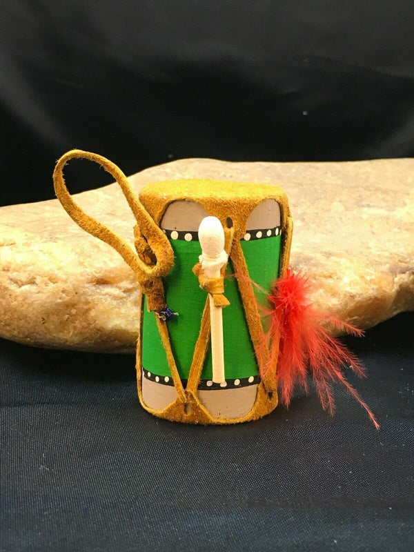 Handmade Miniature Leather Drum Car Charm | 2" Mirror Dangler | Authentic Native American | 8929