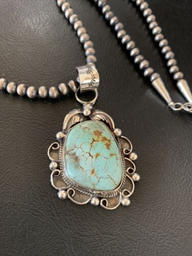 Men's Navajo Blue Dry Creek Turquoise Pendant Necklace | Sterling Silver | 12968