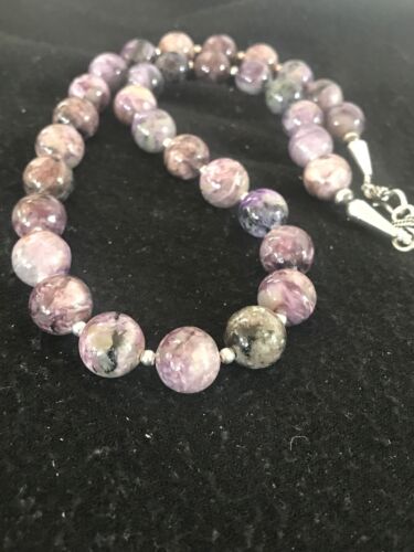 Native American Charoite Bead Necklace | Navajo Pearls | Sterling Silver | 19" | 8448