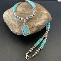 Navajo Blue Turquoise Cluster Pendant Necklace | Sterling Silver | 21" | Authentic Native American Handmade | 12578